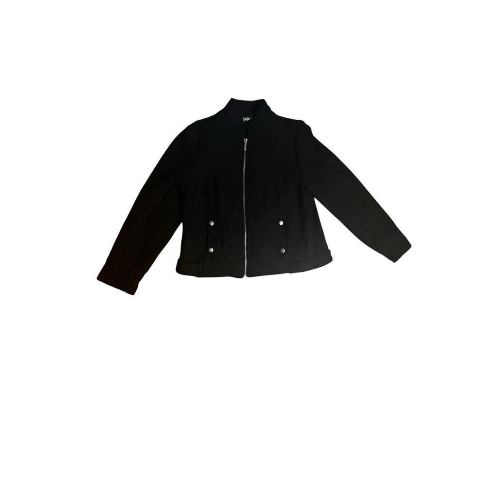 RELATIVITY Women's Black Full Zip Textured Bomber Jacket Wool Blend Size 10